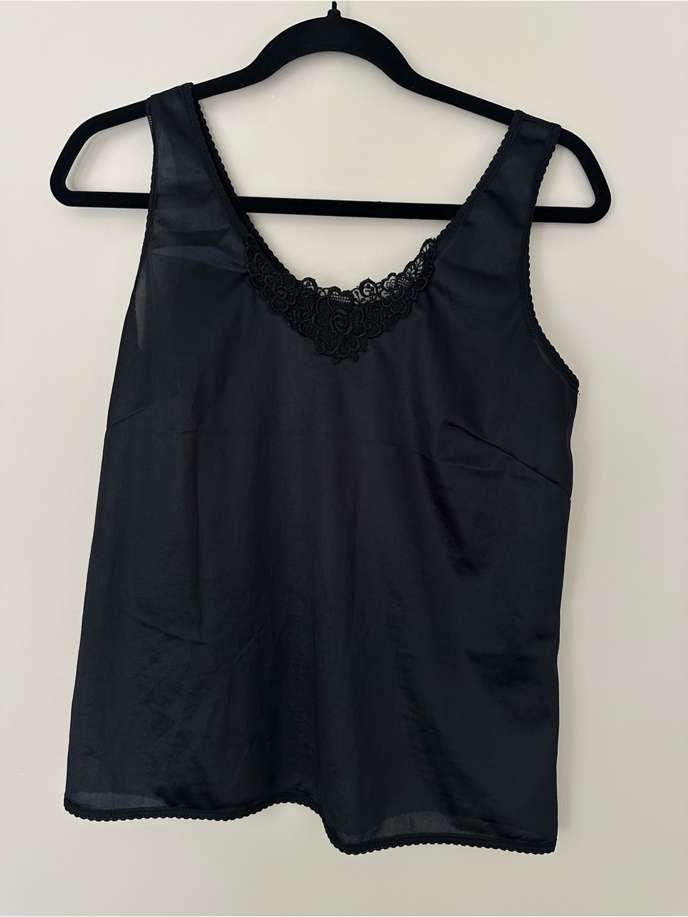 Vintage Black Lace-Trim Satin Camisole Tank Top Whimsigoth